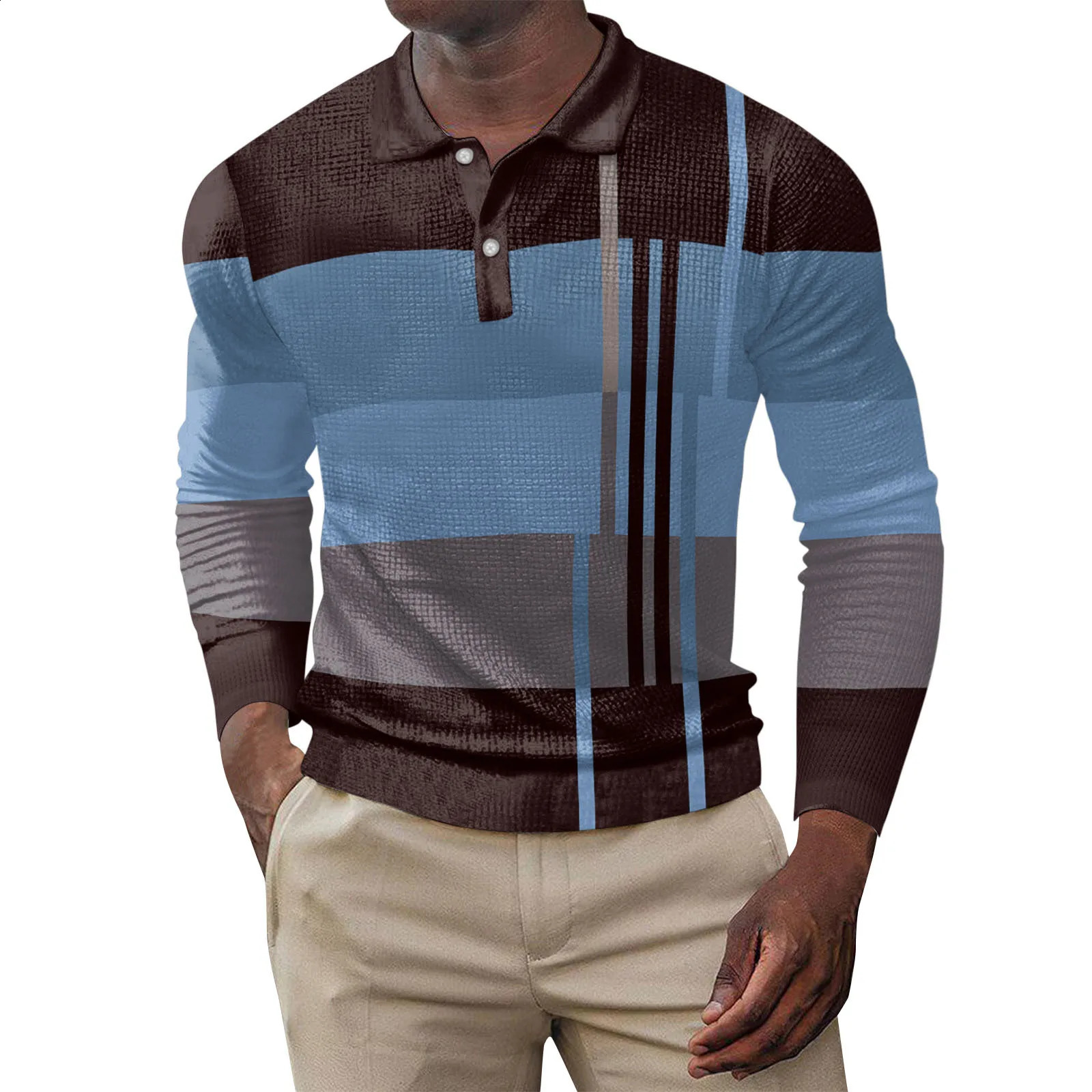 European and American large size 2024 Polo shirt mens business casual lapel breathable long-sleeved shirt S-3XXL 240821
