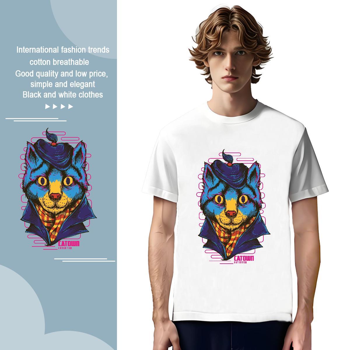 Cool Blue cat T-Shirts Home Outdoor Couples T Shirts 230g 100% Cotton New Arrival O-Neck Short Sleeve Plus Size Custom Tops Shirt