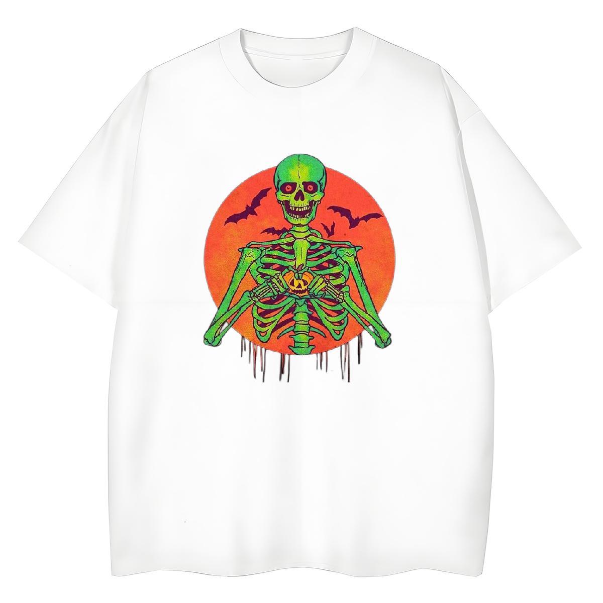 Fashion Casual Womens T Shirts 230g Cotton O Neck Short Sleeves Spring Summer skull Women Tshirts Female Cartoon Floral Printing Clothes Shirt
