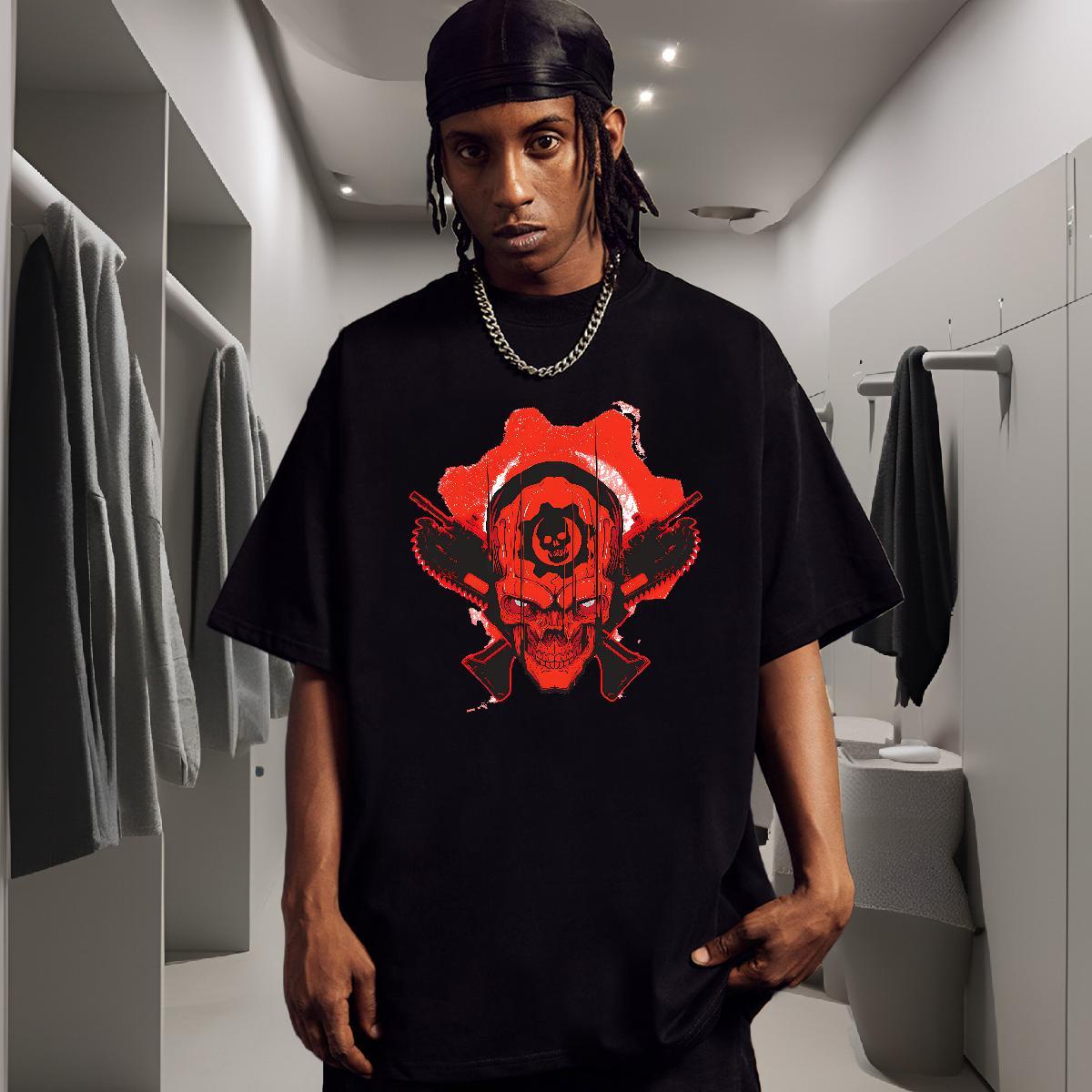 Fashion Design Men Tops Tees 230g Cotton Anime Printing Street gun Short Sleeve Soft T Shirts Men Loose Custom Cartoon Clothings