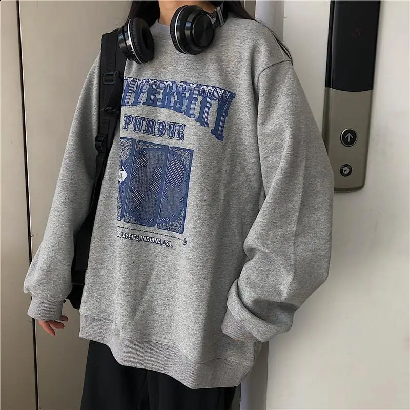 Autumn Thin Pullover Women Jumper Letter Sweatshirt Korean Casual Loose Tops Sweatshirt Vintage Harajuku Hoodie Polerones Mujer 240822