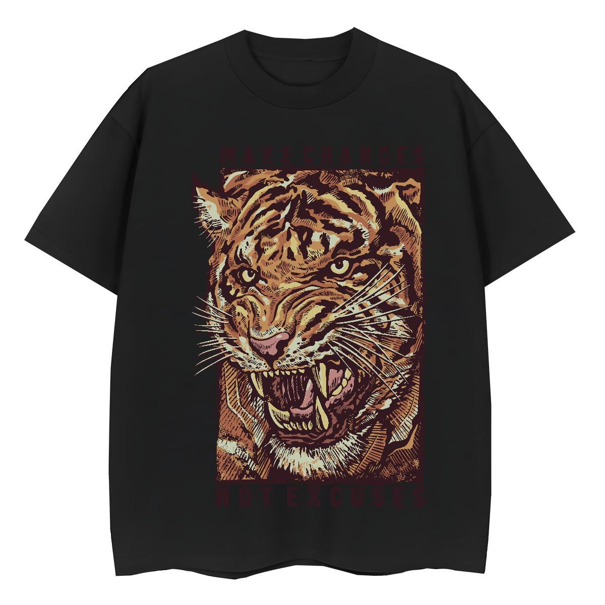 Fashion Casual T shirt Breathable 230g Pure Cotton Tshirt for Man Woman Cartoon Anime tiger Home Outdoor 5A Clothings
