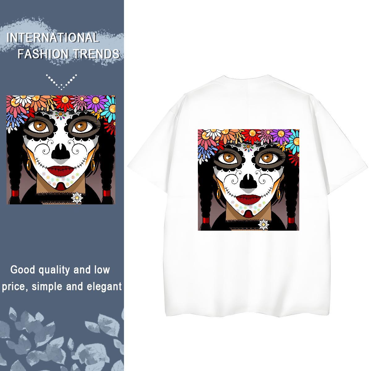 2024 DIY Woman T Shirts 100% Cotton 230g Breathable Soft Hip Hop Street portrait Tshirt for Man Woman Comfortable Floral Print Tees Shirts