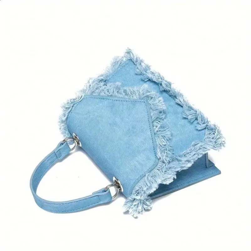 Fashion Tassel Denim Women Handbags Box Shoulder Crossbody Bags Small Flap Female Purses 2024 240821