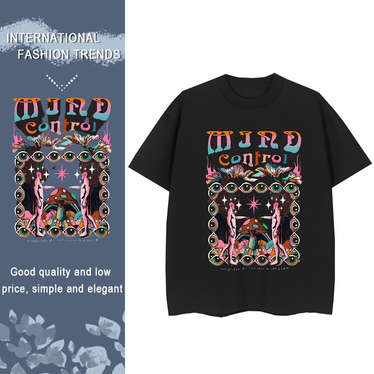 Fashion Woman T Shirts Breathable 230g 100% Cotton Lady T shirt Floral Print mushroom Hip Hop Soft Clothings