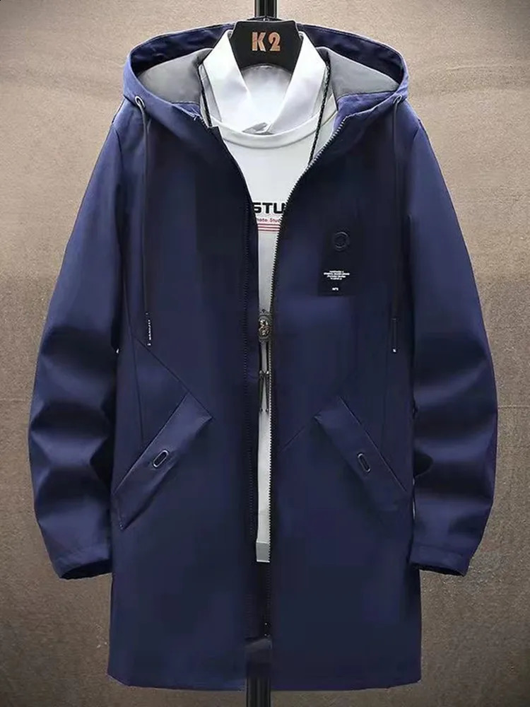 Spring and Autumn Fashion Trend Long Windproof Coat Mens Casual Loose Comfortable Large Size Hooded Windbreaker M-4XL 240822