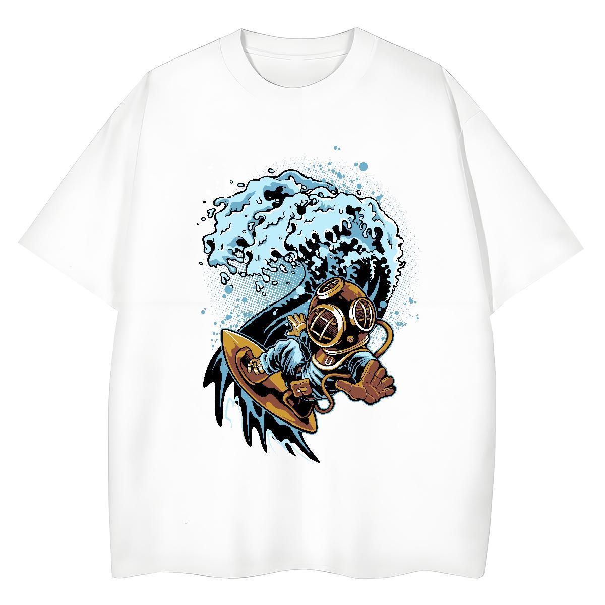Loose fit Woman Tshirt 230g 100% Cotton spaceman Daily Outfit Women T Shirts Breathable Short Sleeve DIY Printed Tee Shirt