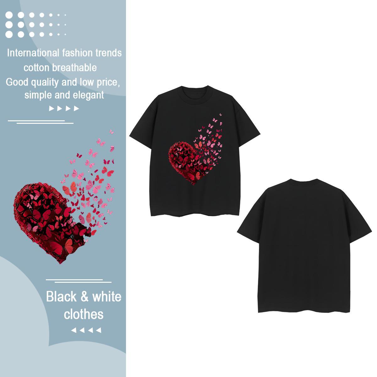 Factory Direct Woman T Shirts O Neck Short Sleeves 230g Pure Cotton Tshirt for Man Woman Custom Printed Butterfly Hip Hop Street Lady Clothings