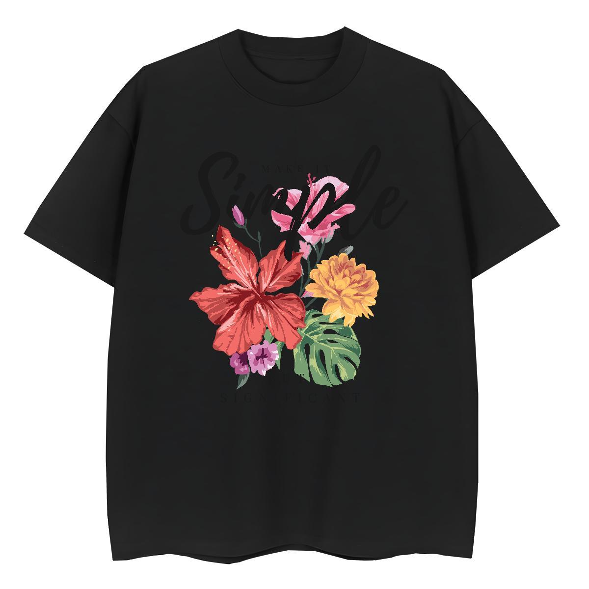 New Arrival Woman T Shirts Breathable Short Sleeve 230g 100% Cotton Woman Tshirt White Plus Size flower Casual Loose Tops