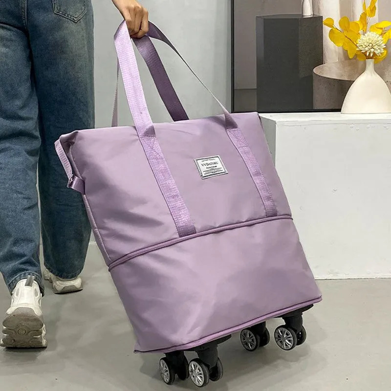 Foldable storage bag with wheels expandable portable luggage bag outdoor travel rolling bag large capacity womens shopping bag 240821