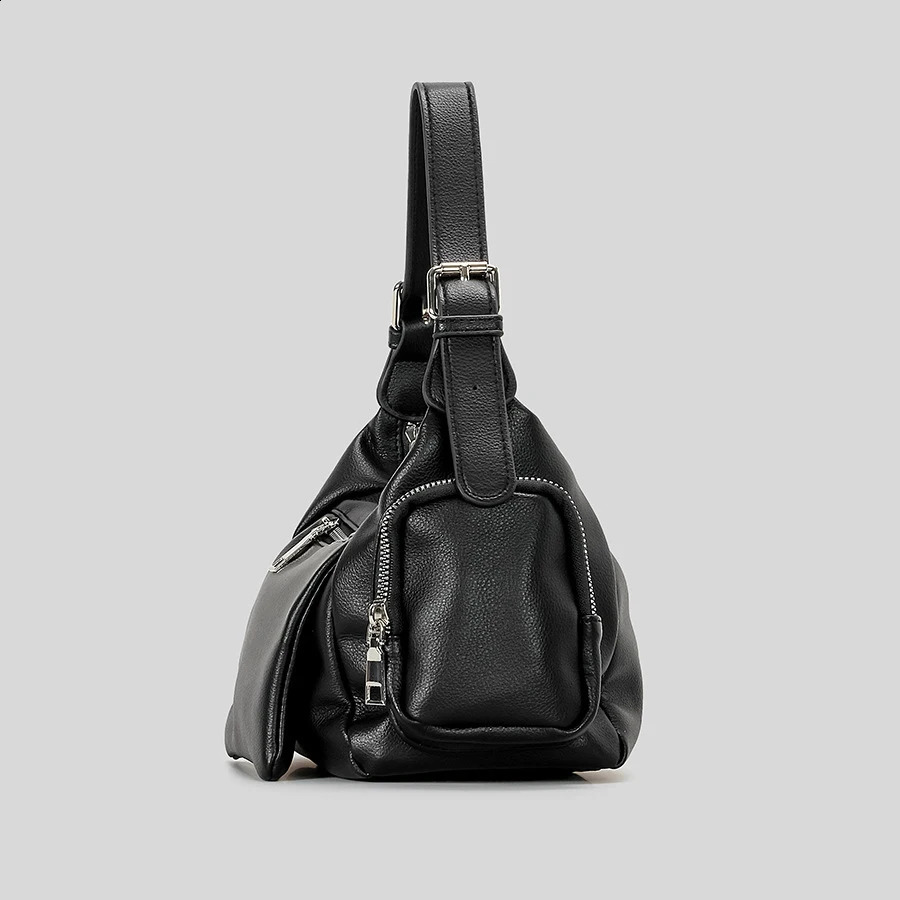 Vintage Multiple Pockets Underarm Bag Punk Style Women Handbags Pu Leather Shoulder Crossbody Bags Y2K Messenger 2024 240821