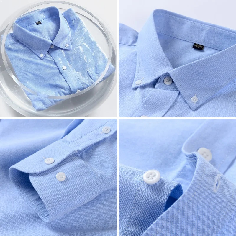 High Quality Cotton Mens Shirts Business Casual Button Lapel Long Sleeve Shirt Breathable Oxford Lattice Work Shirt S-5XL 240822