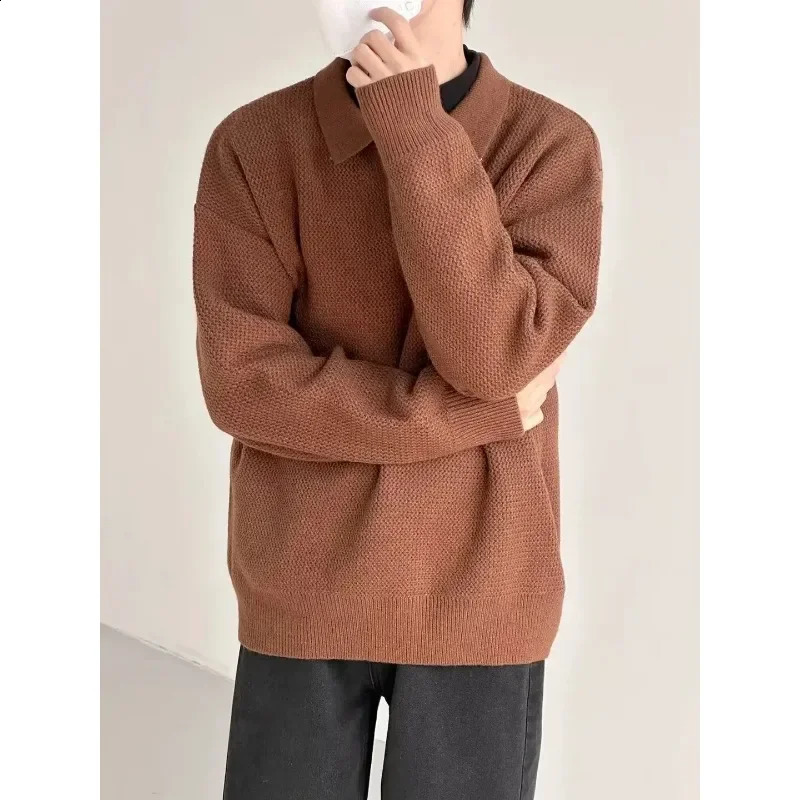 Knitted Sweater Men Old Money Oversize Casual Pullovers for Man Autumn Winter Khaki Polo Tops Male Streetwear Korean 240815