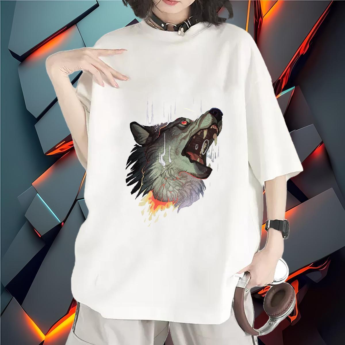 Fashion T Shirts Women Crew Neck 230g Cotton Couples T Shirts Black Oversized wolf Summer Casual Popular Tees Shirts