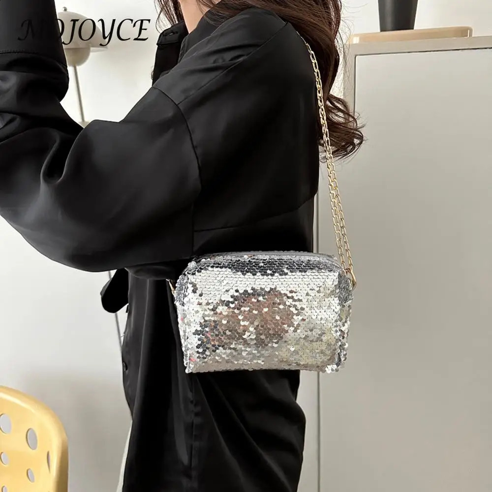 Crossbody Handbags Shining Sequin Large Capacity Pillow Bag Women Durable Scratch Resistant with Zipper Shopping Trip 240821