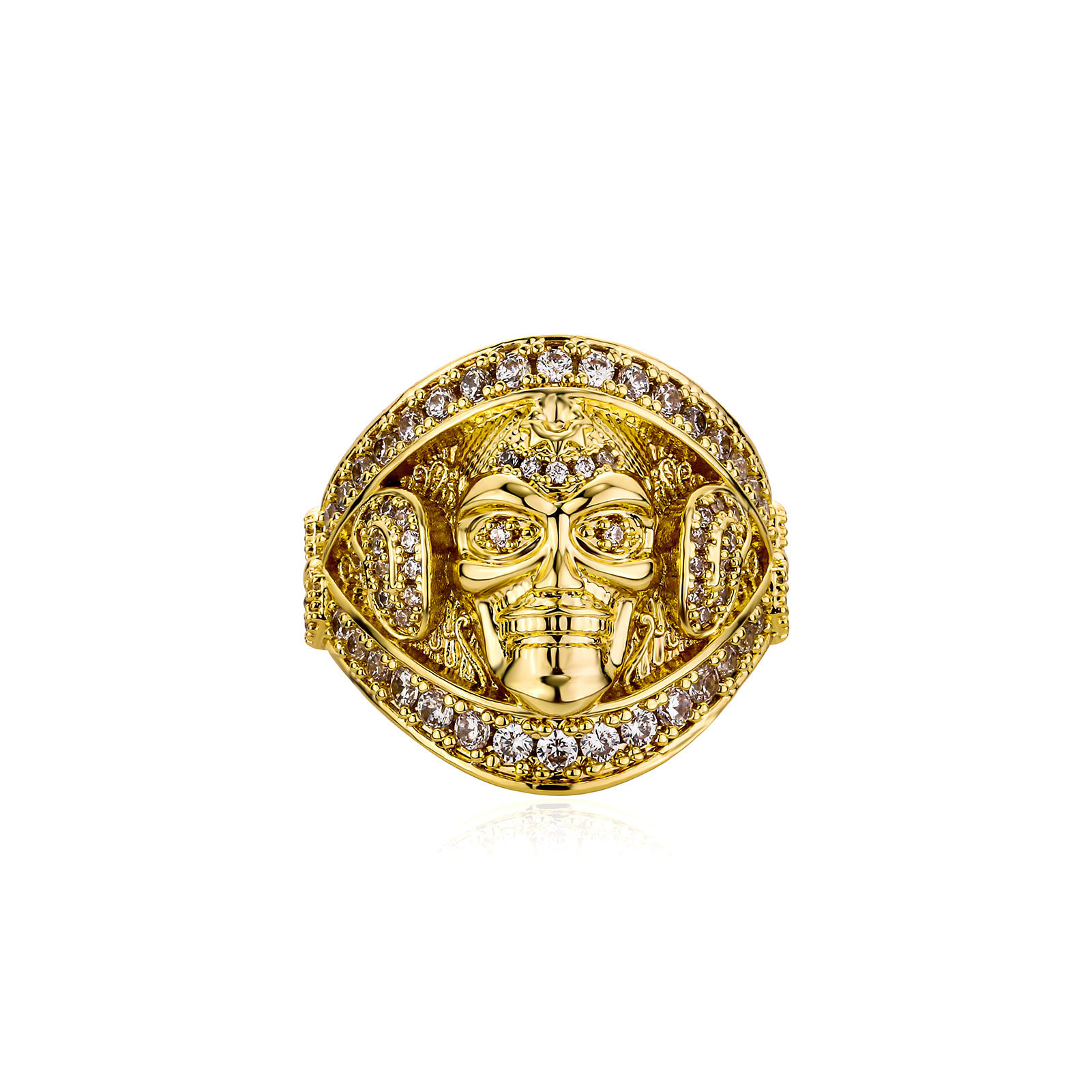Hip Hop Micromosaic Full Zircon Skull Head Ring 18K Real Gold Plated Jewelry