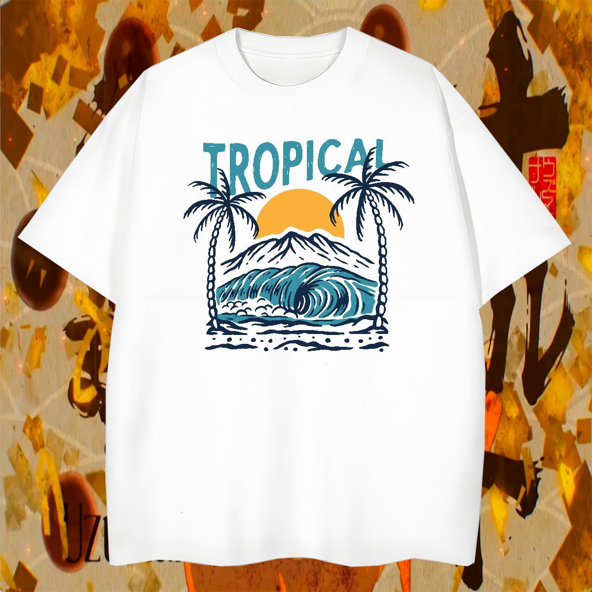 High Quality Tshirts High Street Hip Hop 230g 100% Cotton Black Oversized Short Sleeve O-Neck mountains Men T Shirts Casual New Wear