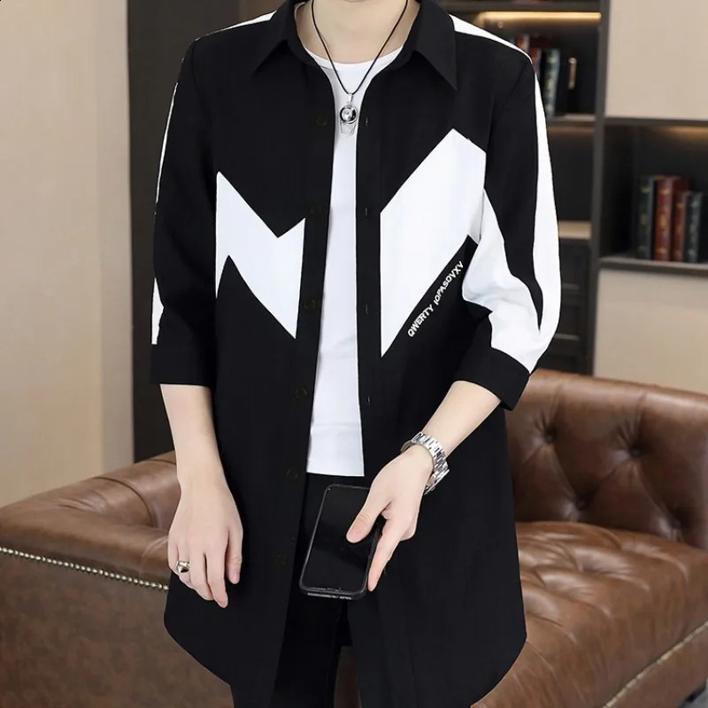 Plus Size Windbreaker Mens Summer Thin Color Blocking Embroidery Coat Long Section Jackets Sunscreen Trench Coats Men Clothing 240822