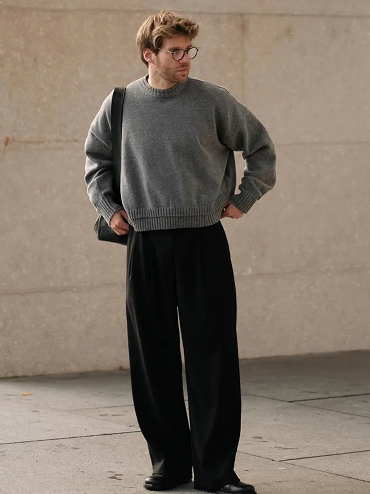 Solid Warm Half Turtleneck Sweater For Male Trendy Long Sleeve Thicken Cashmere Knitted Pullover Autumn Street Knit Jumper 240821