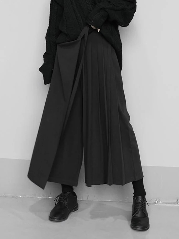 Zoki Vintage Black Y2K Pants Women Harajuku High Waist Gothic Wide Leg Pant Skirt Streetwear Bf Bandage Patchwork Korean Pants 240821