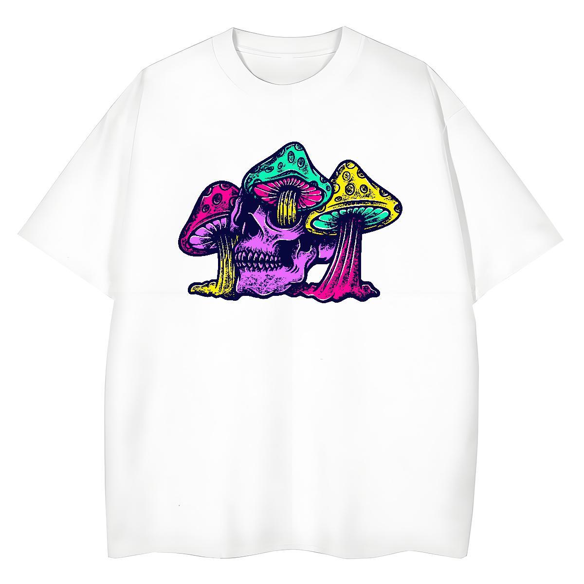 Factory Direct T shirt Breathable Short Sleeve 230g Pure Cotton Womens Tshirts Plus Size Cartoon mushroom Hip Hop Street Popular Tops Tees