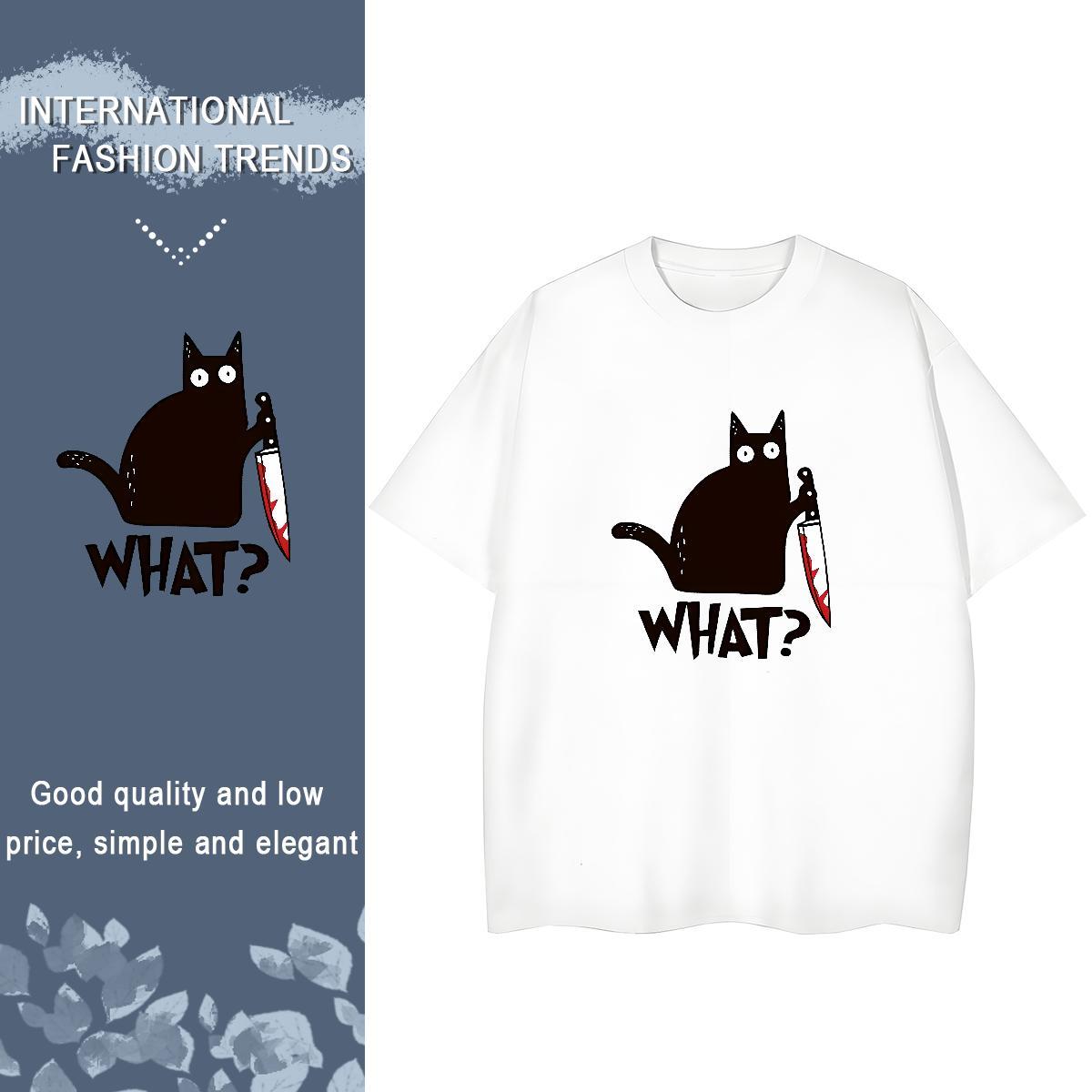 2024 DIY T-Shirts Crew Neck 230g Pure Cotton Women Tees Cartoon Printing L-4XL cat Home Outdoor Loose Clothes