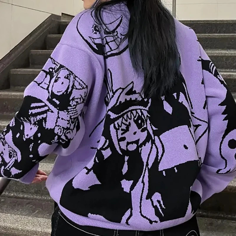 Y2K Sweater Cute Pullover Womens AutumnWinter Knitwear Harajuku Anime Pattern Large Street Style Couple Top 240821