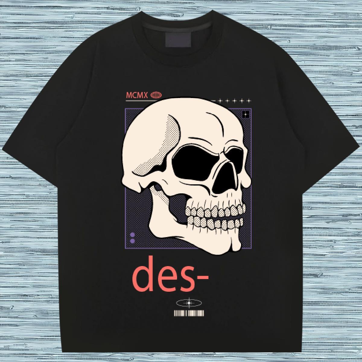 Loose skull T Shirt For Man Hip Hop Couples T Shirts 100% Cotton 230g 2024 DIY Breathable Short Sleeve Custom Printing Tops Shirt