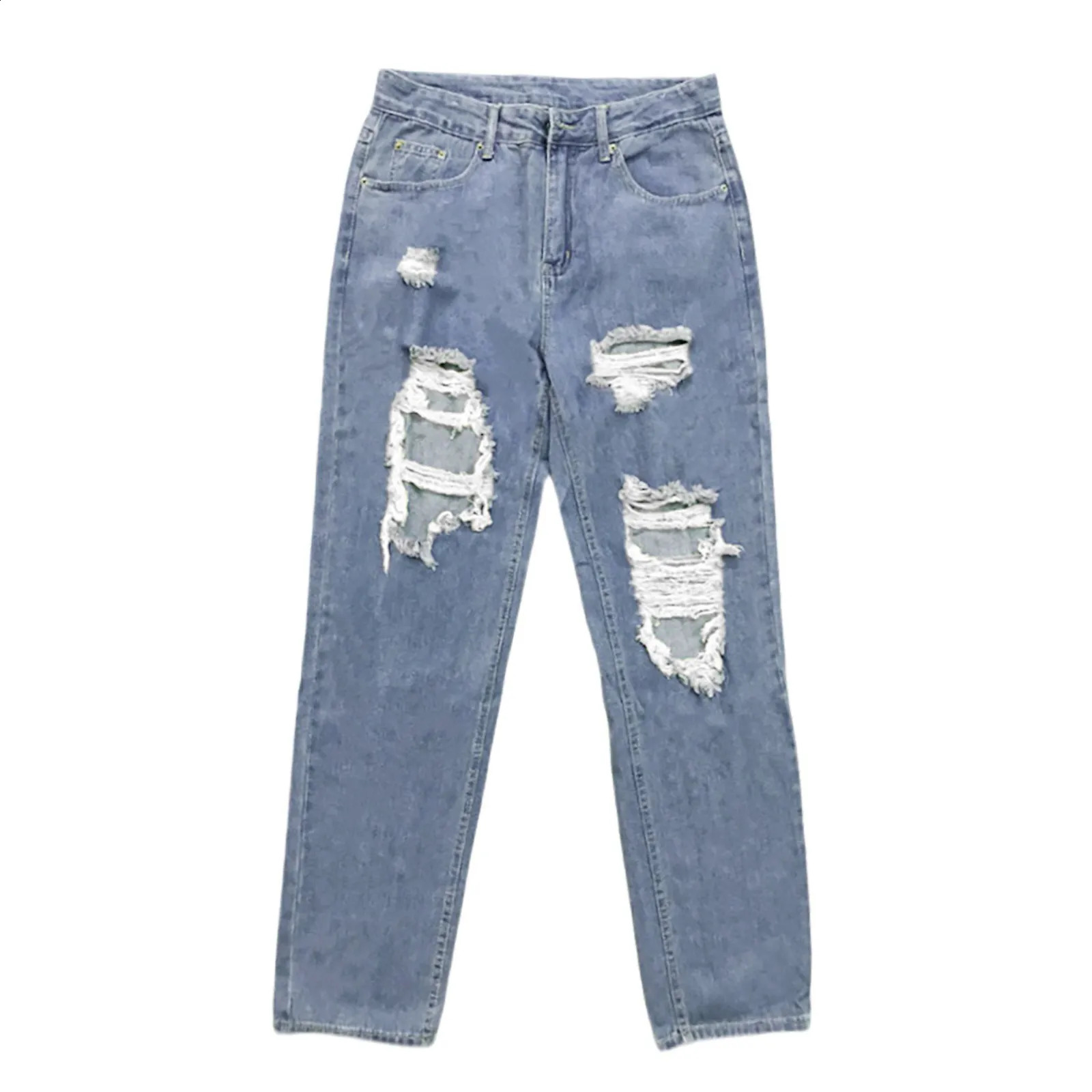 Dance Pants Large Denim Jeans Fashion Elastic Women Pocket High Baggy Waisted Ripped Jeans Workout Pants Ropa De Mujer 240821