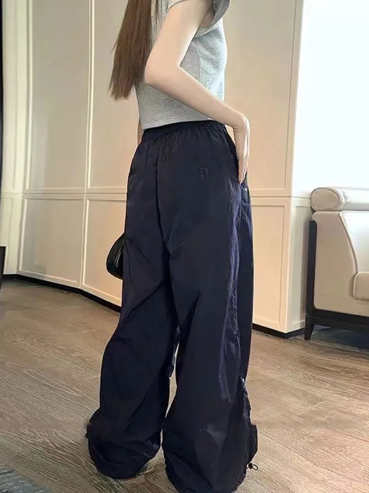 Y2K Oversized Parachute Pants Women Vintage Casual Loose Wide Leg Pleated Cargo Pant Summer Streetwear Overalls Joggers Trousers 240821