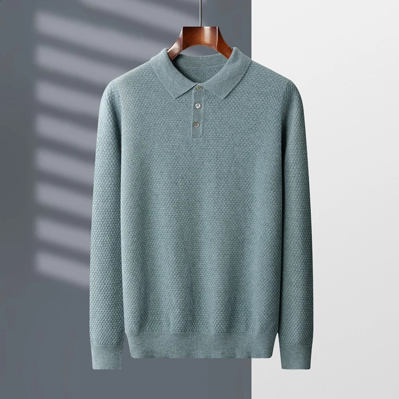ZOCEPT 100% Cashmere Mens Sweater Winter Collar Knitted Pullover Solid Long Sleeve Polo Soft and Warm 240821
