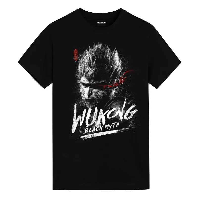 Black Myth Wukong Same Game Peripheral T-shirt Game Qi Tian Da Sheng Short Sleeve Comfortable Cotton 100% M240822