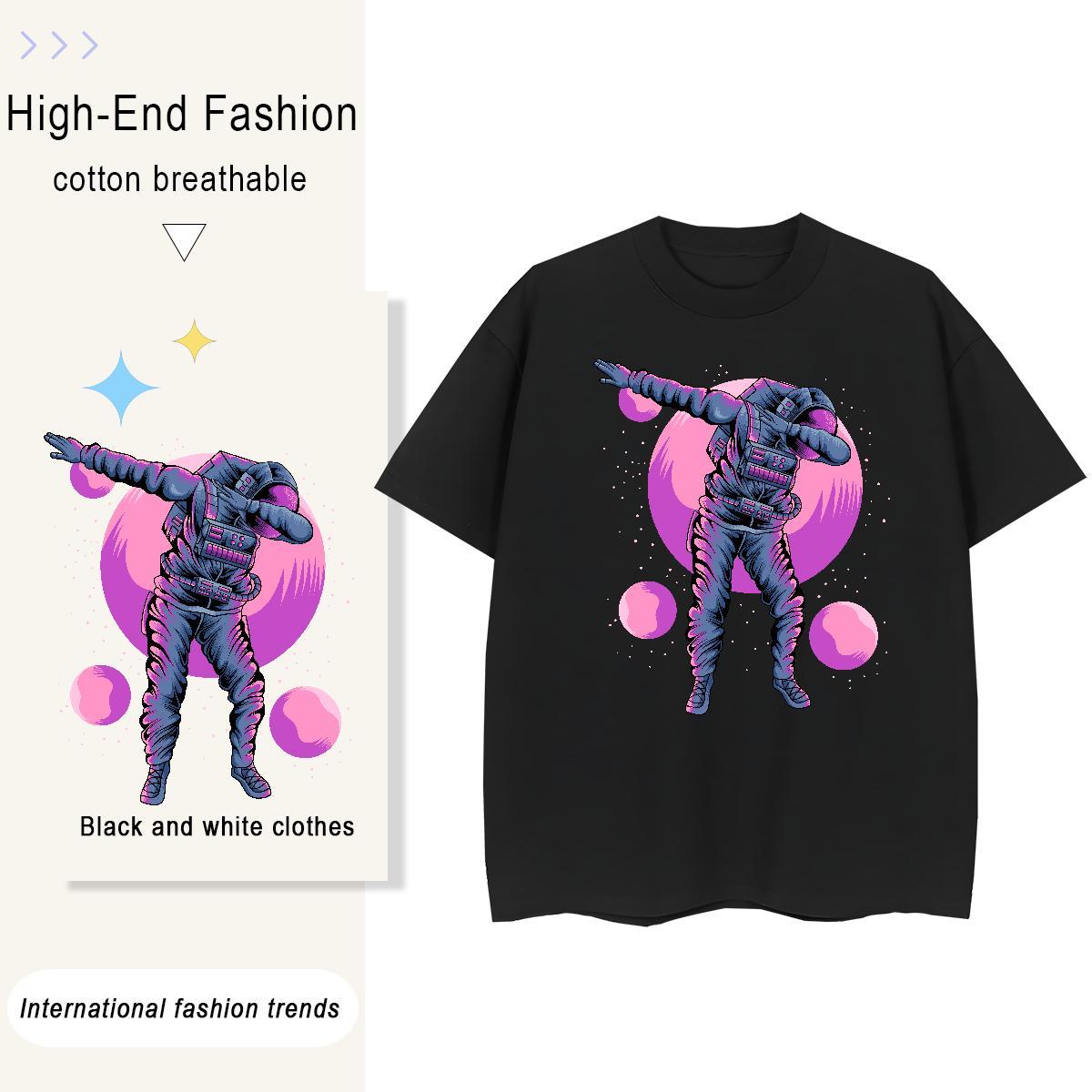 High quality Women Tshirts 100% Cotton 230g cosmonaut Summer Casual T Shirt For Woman Round Neck Short Sleeve Black White Tops