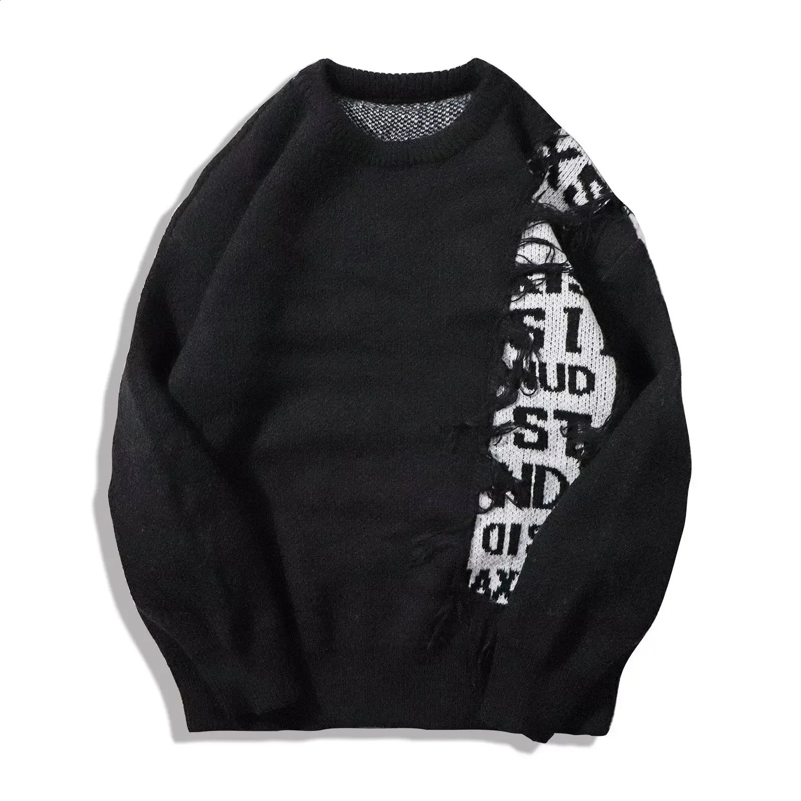 Mens casual edge color blocking jacquard letter n loose fit suitable for student sweaters 240821