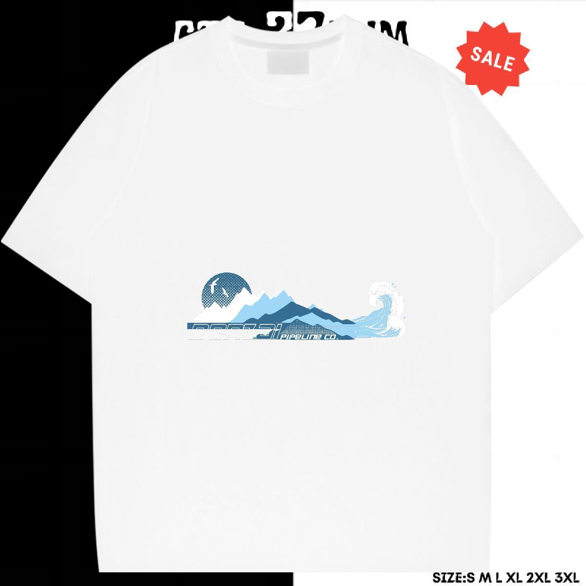 High Quality Men Tees Casual 230g 100% Cotton DIY Logo Oversized Breathable Crew Neck sea wave T-Shirts 2024 New Tops Tees