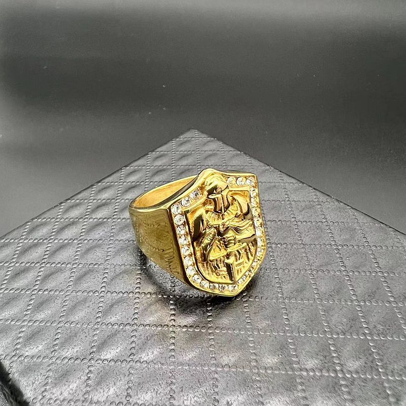 Vintage Casting Knights Templar Ring 316L Stainless Steel Gold Plated with Zircon Jewelry