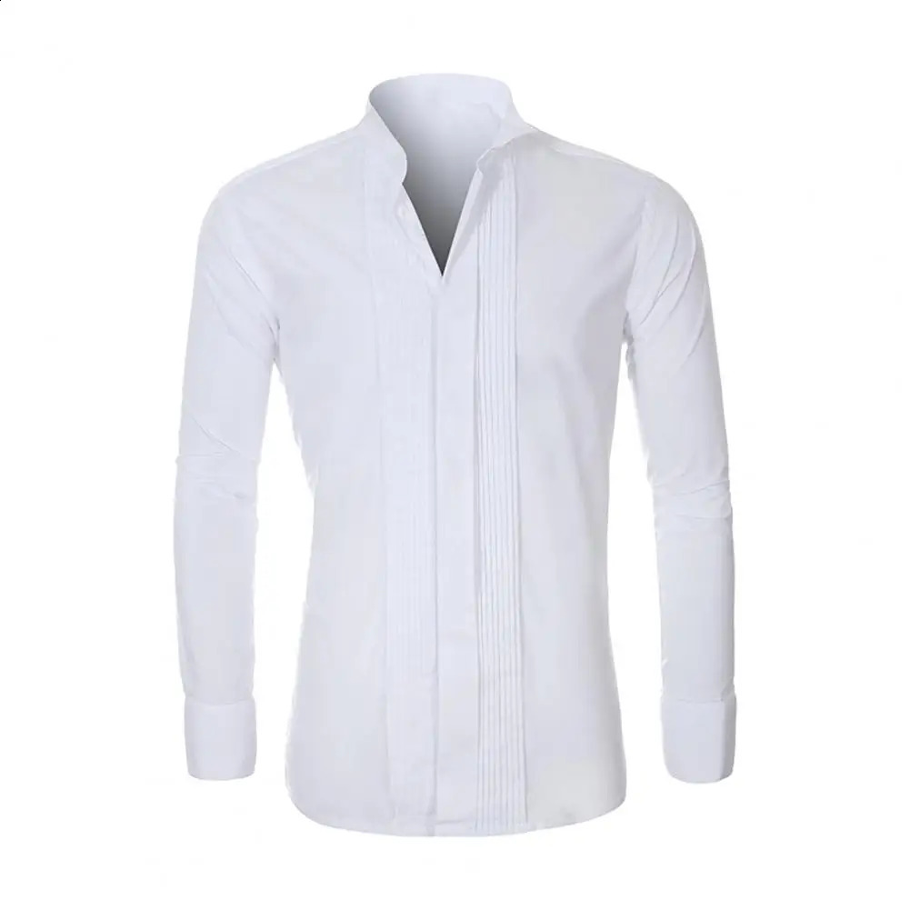 Men Business Shirt Winged Collar Long Sleeve Single-breasted Tuxedo Formal Office Shirt Party Wedding Bridegroom Emcee Top 240822