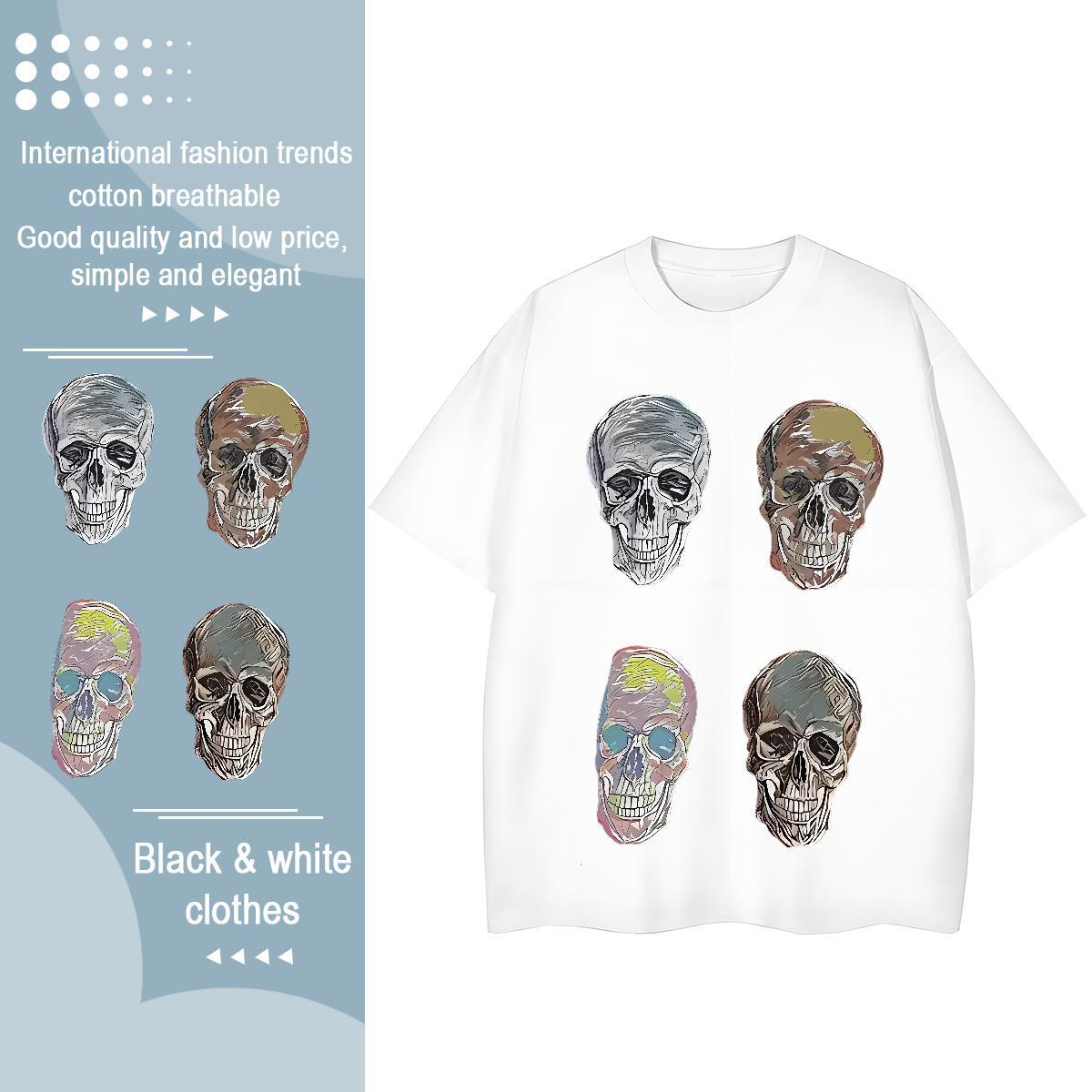 Fashion New T-Shirts 230g Pure Cotton Comfortable Hip Hop Street skull Women Tees 5A Black White Clothes