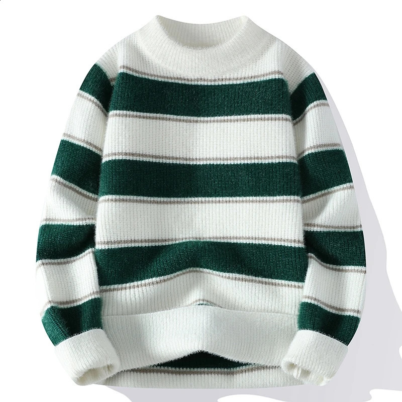 Autumn and Winter Casual Gentleman Fashion Business Korean Version Slim-fit Trend Striped Solid Color Mens Crewneck Sweater 240821