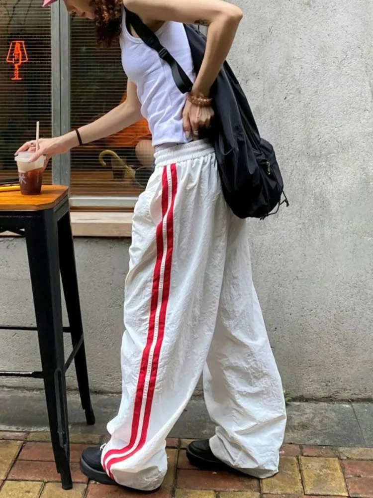 QWEEK Track Sporty Stripped Pants Women Y2k Casual Harajuku Jogging Student School Trousers Autumn Japanese Streetwear 240821