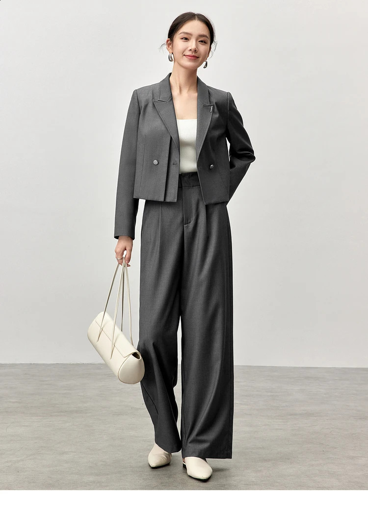 SENTUBILA Office Lady 2 Piece Pant Sets for Women Autumn Double Breasted Short Blazer Wide Long Length Pants Set 143Z56297 240821