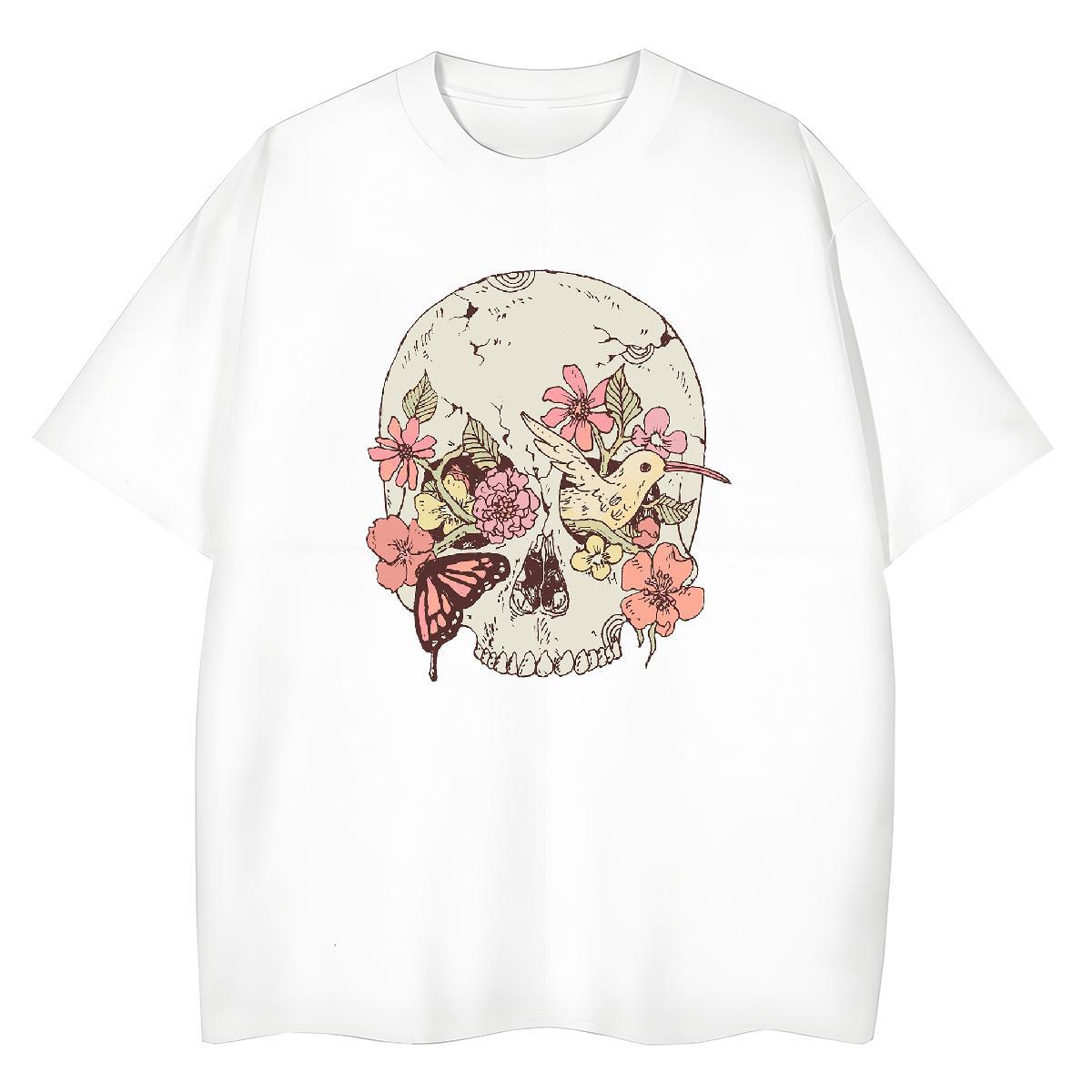 Stylist T Shirts Women 230g Pure Cotton O-Neck Short Sleeve Sports Casual skull Tshirt for Man Woman Free Shipping Anime Print Tops Tees