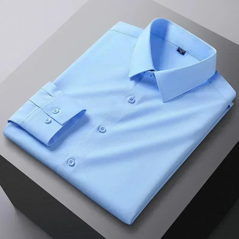 S-6XL High Elastic Mens Shirt Slippery Comfortable Traceless Hanging Non iron Business Casual Slim Fit Long sleeved Shirt 240822