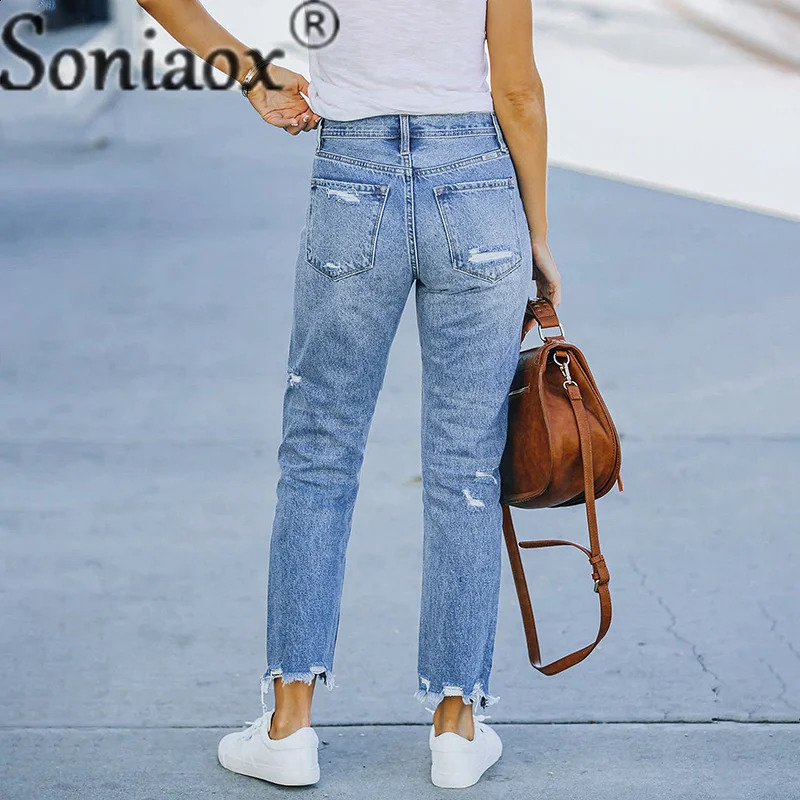 Fashion Broken Holes Tassel Pencil Jeans Womens Stretch Slim Fit Trousers Female Sweet Style Street Casual Denim Pants 240821
