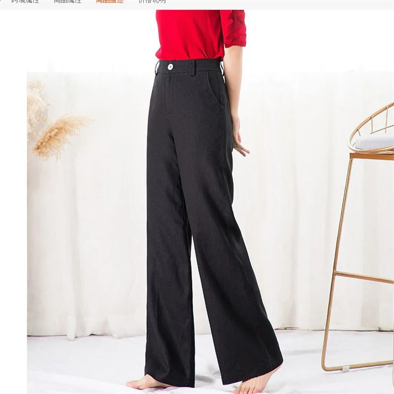 Korean Womens Pants Spring Summer Cotton Linen Wide Leg Pants Y2k Casual Solid White Loose High Waist Straight Trousers Women 240821