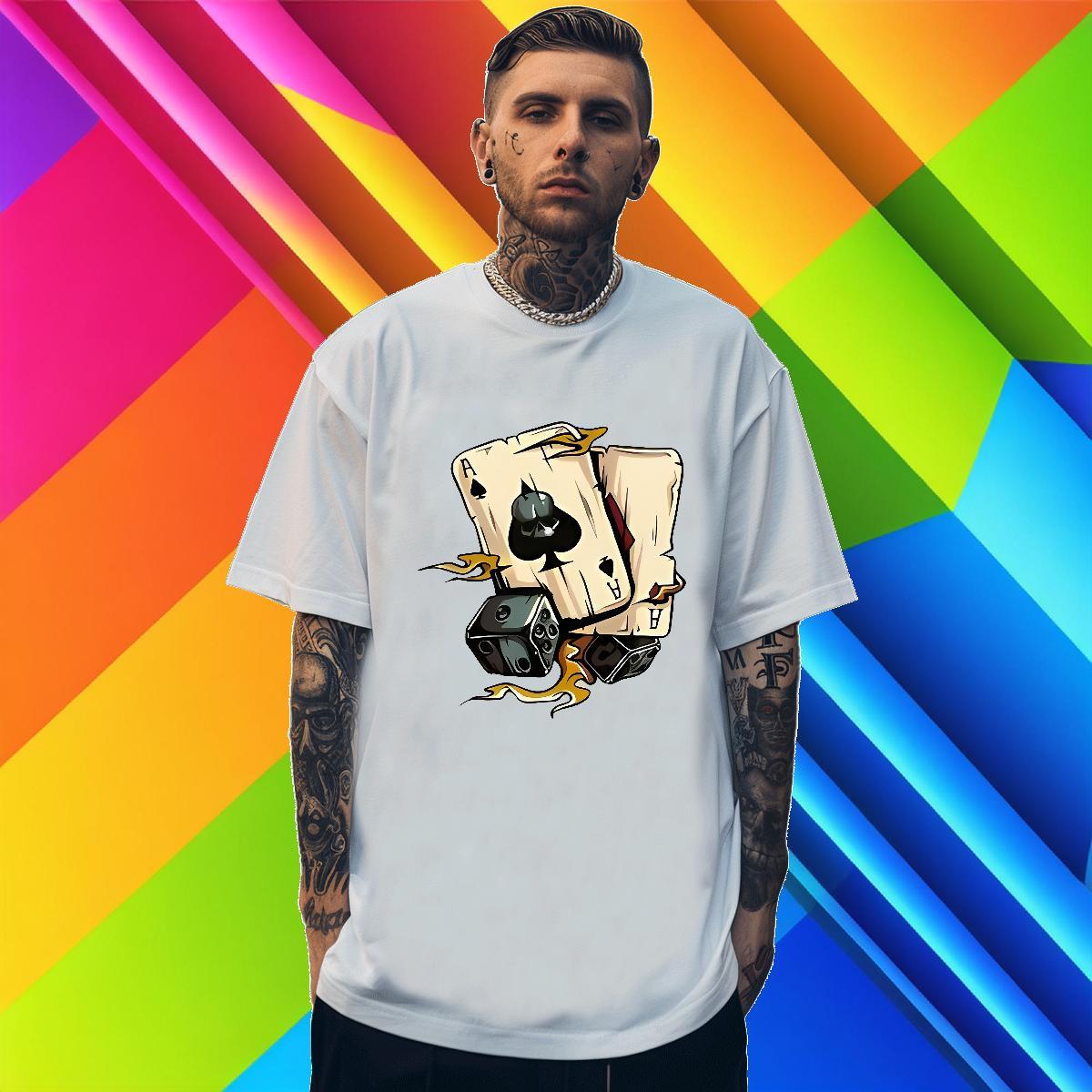 Designer Fashion Tshirts 100% Cotton 230g Anime Printing Street playing card Pure Cotton Mens T Shirts Popular Black White Tee Shirt