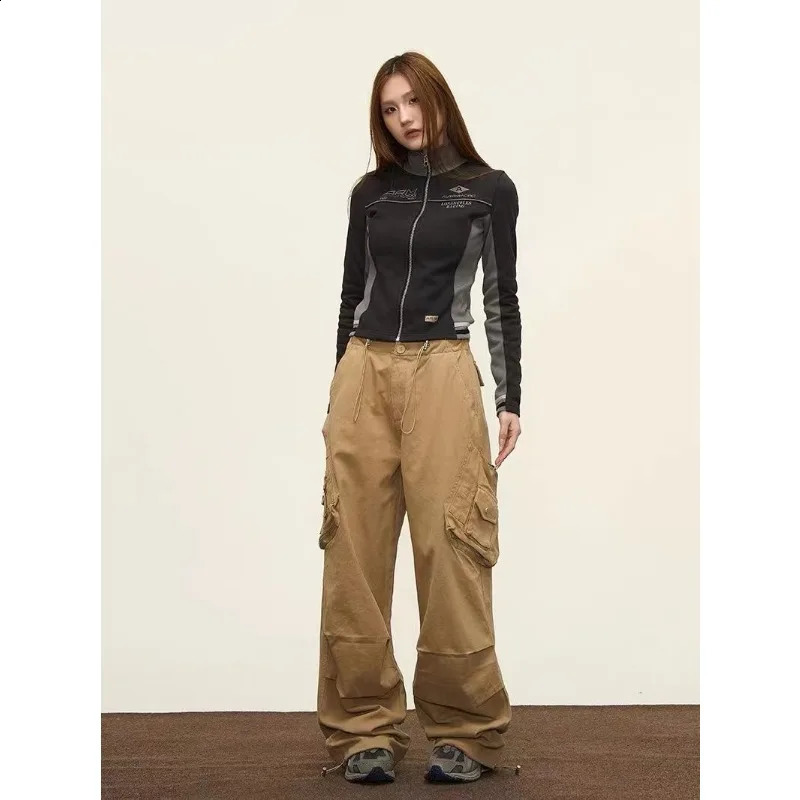 Deeptown Y2K Vintage Black Women Cargo Pants Korean Fashion Wide Leg Baggy Trousers Streetwear Casual Harajuku Hip Hop Oversized 240821