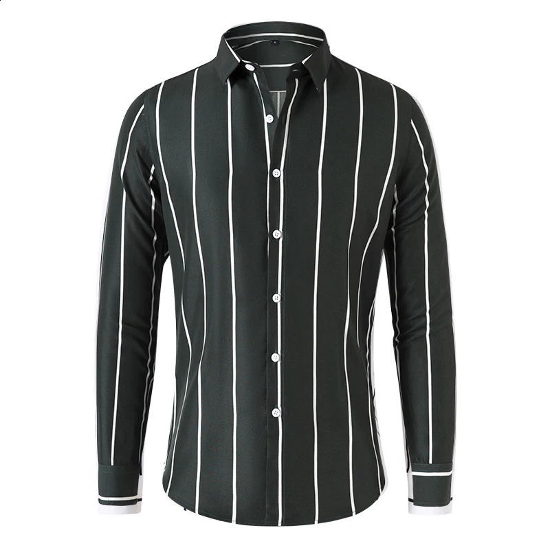 Fashion Mens Striped Shirt Business Casual Long Sleeve Shirt Korean Style Slim Mens Shirt 240822
