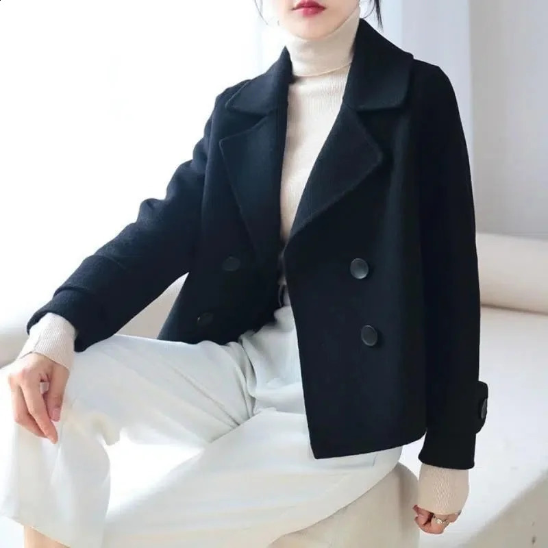 Jacket Autumn Winter Woolen Coat Womens Fashion Foreign Jackets Slim Suit Collar Short Outerwear Female Overcoat 240822
