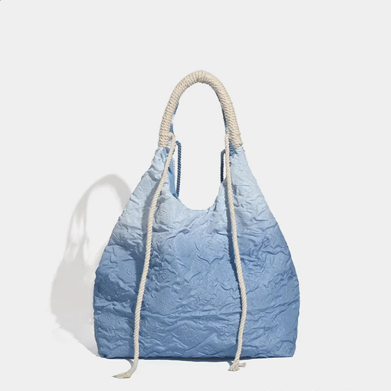 JIOMAY-Blue Vintage Large Capacity Tote Bag For Women Tie-dyed Fabric Accessory Rose Shoulder Bags High Quality Lace Handbag 240821